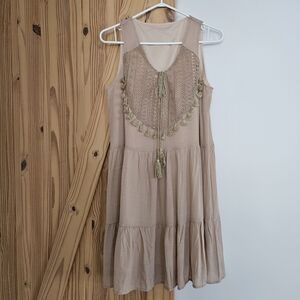 Sleeveless Beige Tassel Dress